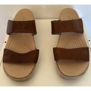 Crocs Women’s W9 Dual Comfort Brown Leather Slide Sandals Adjustable Straps